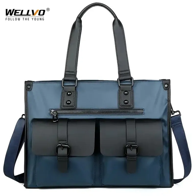 Cartella da uomo Oxford da uomo Business Casual Borse per laptop Borse per documenti Borsa per documenti Borsa a tracolla moda Nero Blu XA901ZC 220125