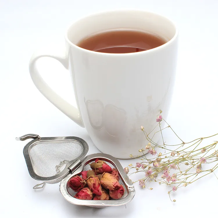 Filtro per tè in acciaio inossidabile con chiusura a rete per spezie Infusore per pallina da tè per teiera Infusore per tè a forma di cuore DH8586