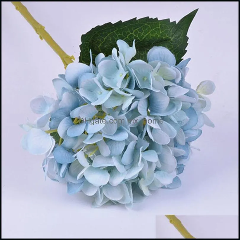 Artificial Hydrangea Flower Head 47cm Fake Silk Single Real Touch Hydrangeas 16 Colors for Wedding Centerpieces Home Party Decorative