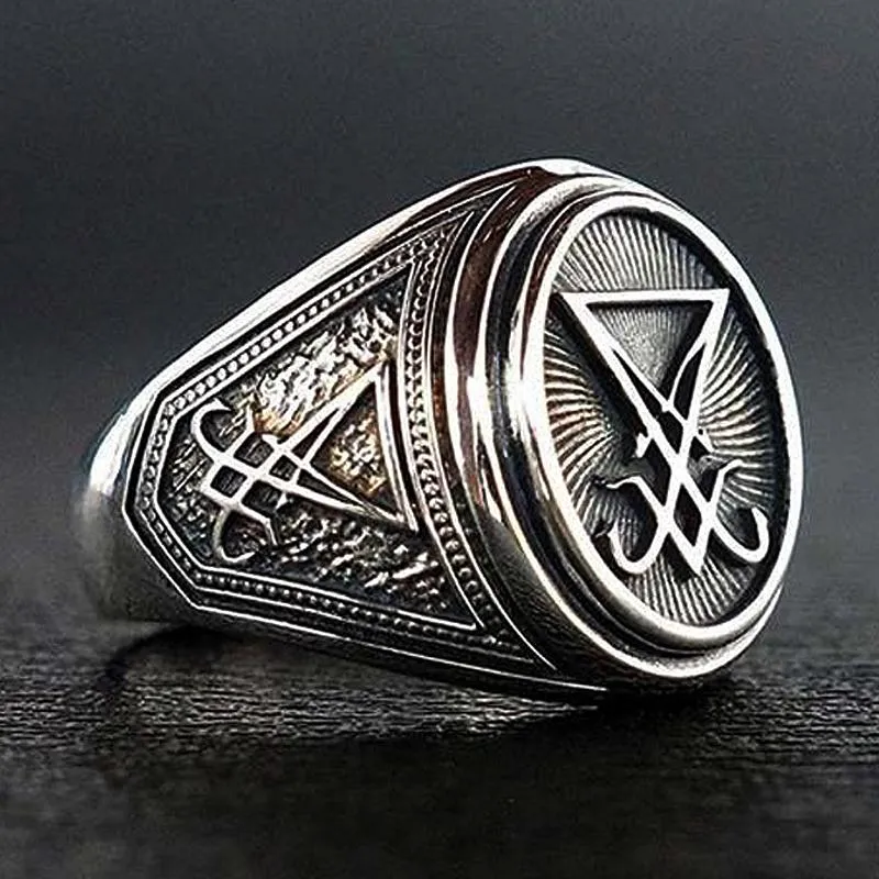 Bague gothique rétro Lucifer Satan chevalière en acier inoxydable, Rock Punk, bagues scellées pour hommes et femmes, bijoux païens, cadeau 227d