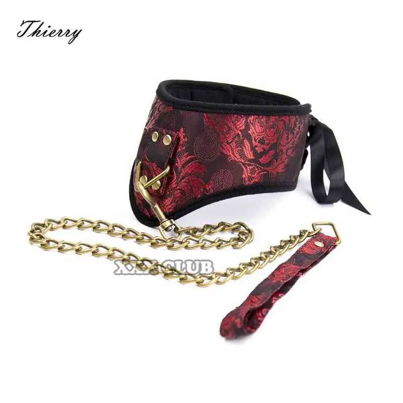Nxy Sex Adult Toy Thierry y Bondage Collar with Chain Leash Fetish Slave Neck Cuffs Restraints Products for Couple Men 1225