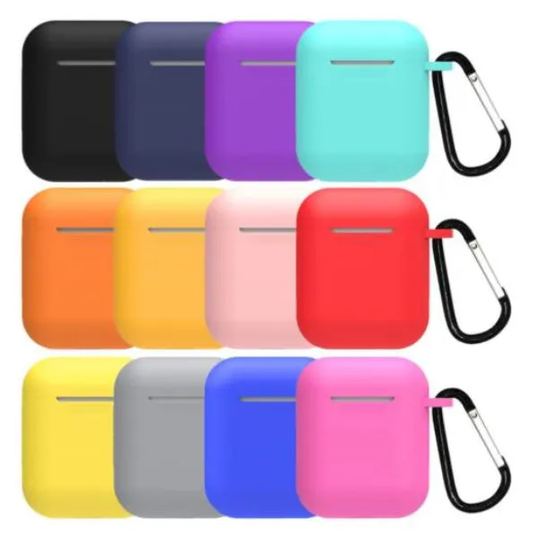 Caso de silicone macio protetor Slim TPU fone de ouvido capa bolsa de manga com gancho de metal para os airpods 1 2 3 pro