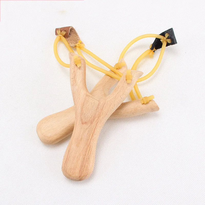 Children`s Wooden Slingshot Rubber String Traditional Hunting Tools Kids Outdoor Play Sling Shots Shooting Toys Handheld Wood Slingshot