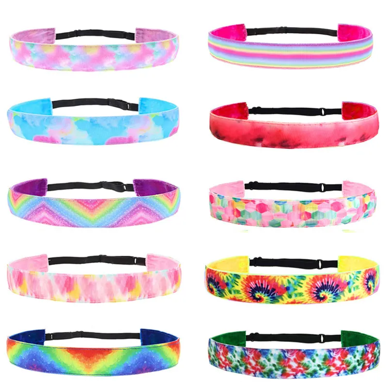 Gradient Tie-Dye Ribbon Headband Women Girls Kids Rainbow Hair Band Warps Casual Sports Skidproof Headwrap Headwear Accessories 2020 E120409