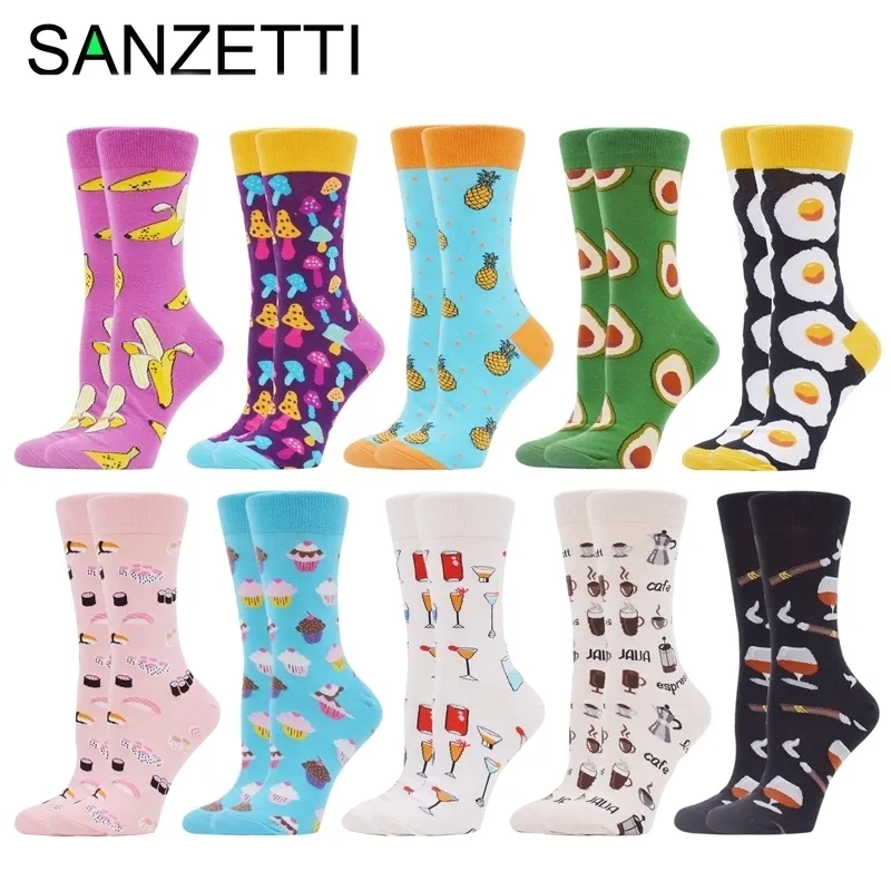 SANZETTI Neue Damensocken Lustige bunte gekämmte Baumwolle Zuhause Bequeme Donut-Eiscreme Frische Fee Hochzeitsgeschenk Partysocken 201109