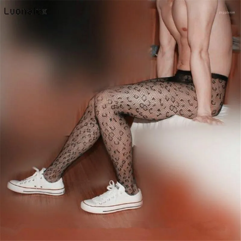 LuoNalex Leopard Sexy Men Fishnet Puntyhose Гей колготки мужские Rompers Fishnet Носки ретирующие мужские чулки Мужские колготки1