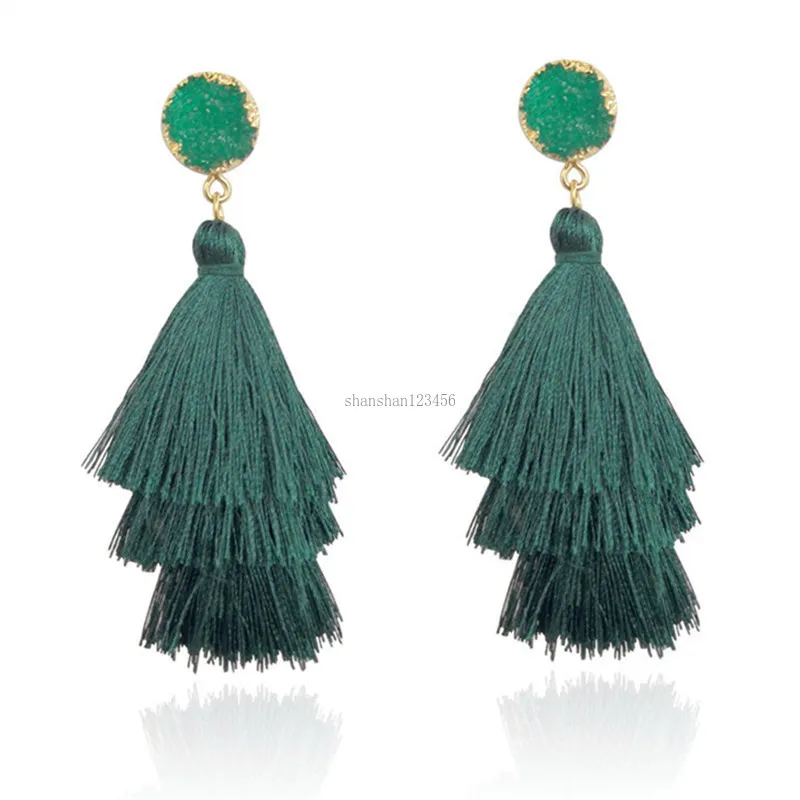 Kvinnor Drusy Layed Tassel örhängen Stud Statement Big Dangle Drop Earrings for Women Fashion Jewelry Gift Will and Sandy New