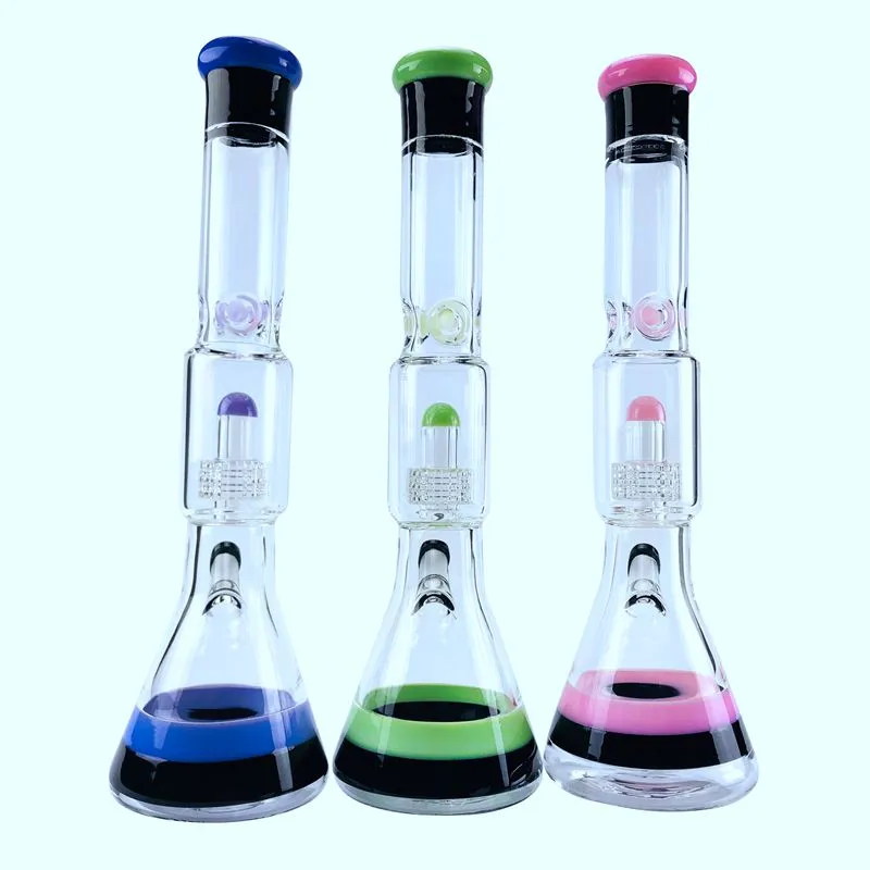 Bang en verre coloré 14Inches narguilé grand tuyau d'eau capiteux épais inline perc dab plate-forme pétrolière bongs gros gros tuyaux de bécher rose en cire