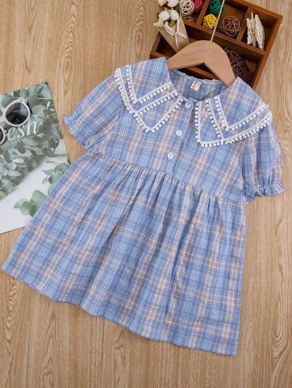 Maluch dziewczyny tartan warstwowy Peter Pan Collar Sukienka ona