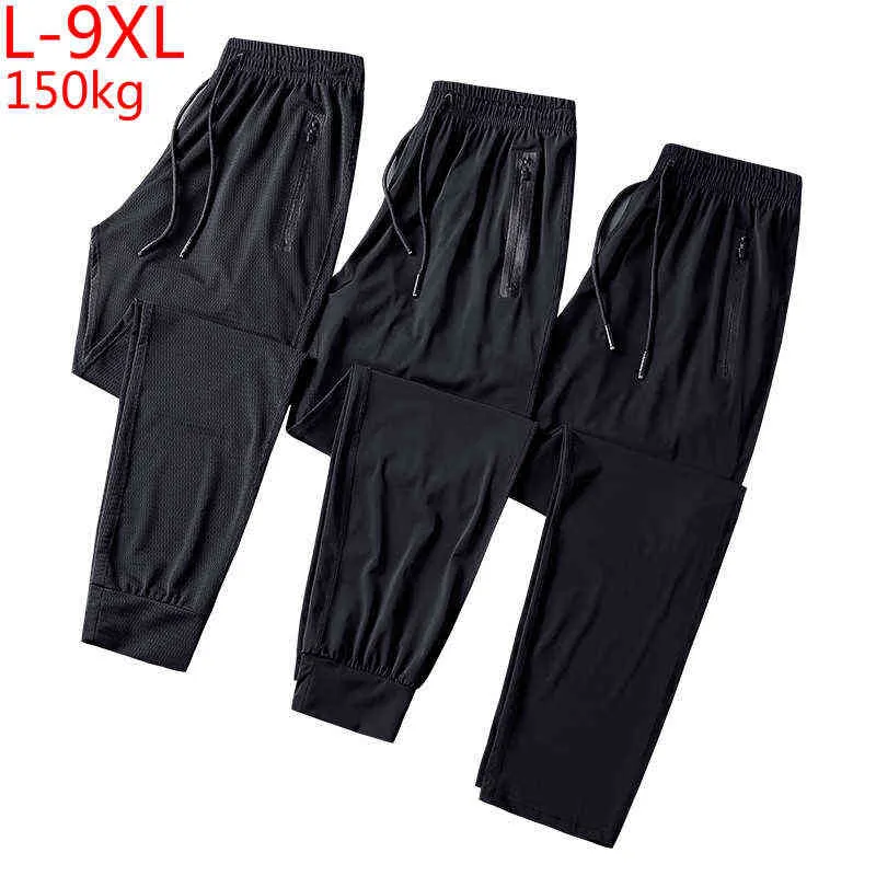 New Men Loose Waist Full Trousers Ice Cool Net Super Large Fashion Casual Printed Pants Elastic Summer Size 5XL 6XL 7XL 8XL 9XL G0104