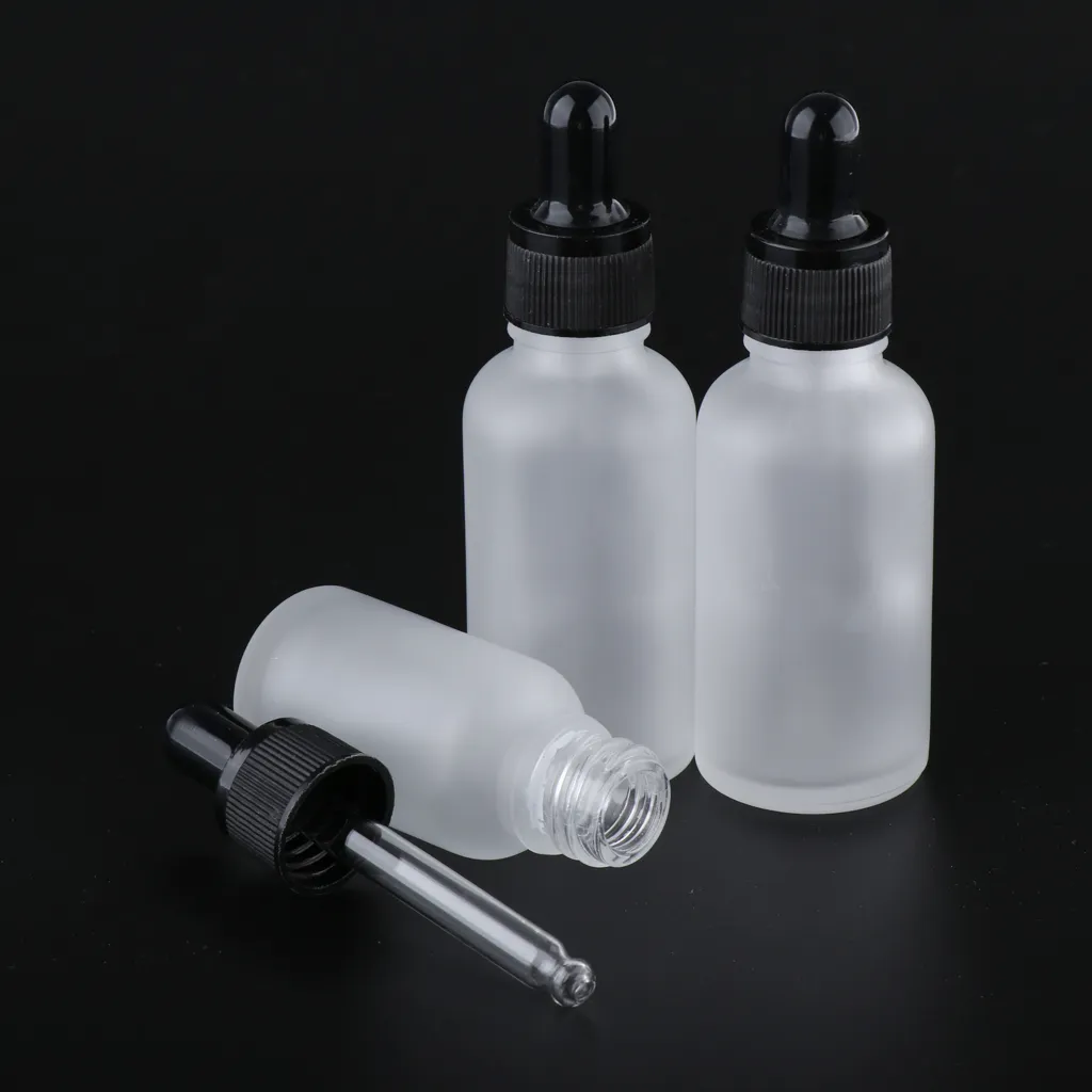 Pack Of 3pcs Eye Dropper Bottles 30ml/1oz, Empty White Frosted Glass Bottles Vials With Plastic Pipette, Leak-proof