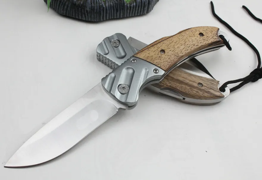 Couteau de poche EDC de qualité supérieure, manche en bois dur à lame satinée en acier 440C, couteaux de camping de survie en plein air avec gaine en nylon