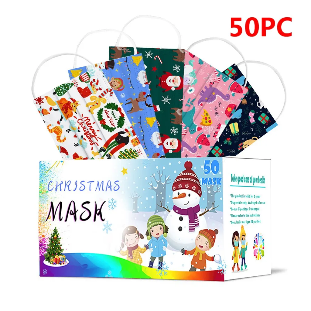 50pc Children's Mask Disposable Face Masks Christmas 3ply Ear Loop Halloween Cosplay Breathable Kids Face Mask Fast Delivery