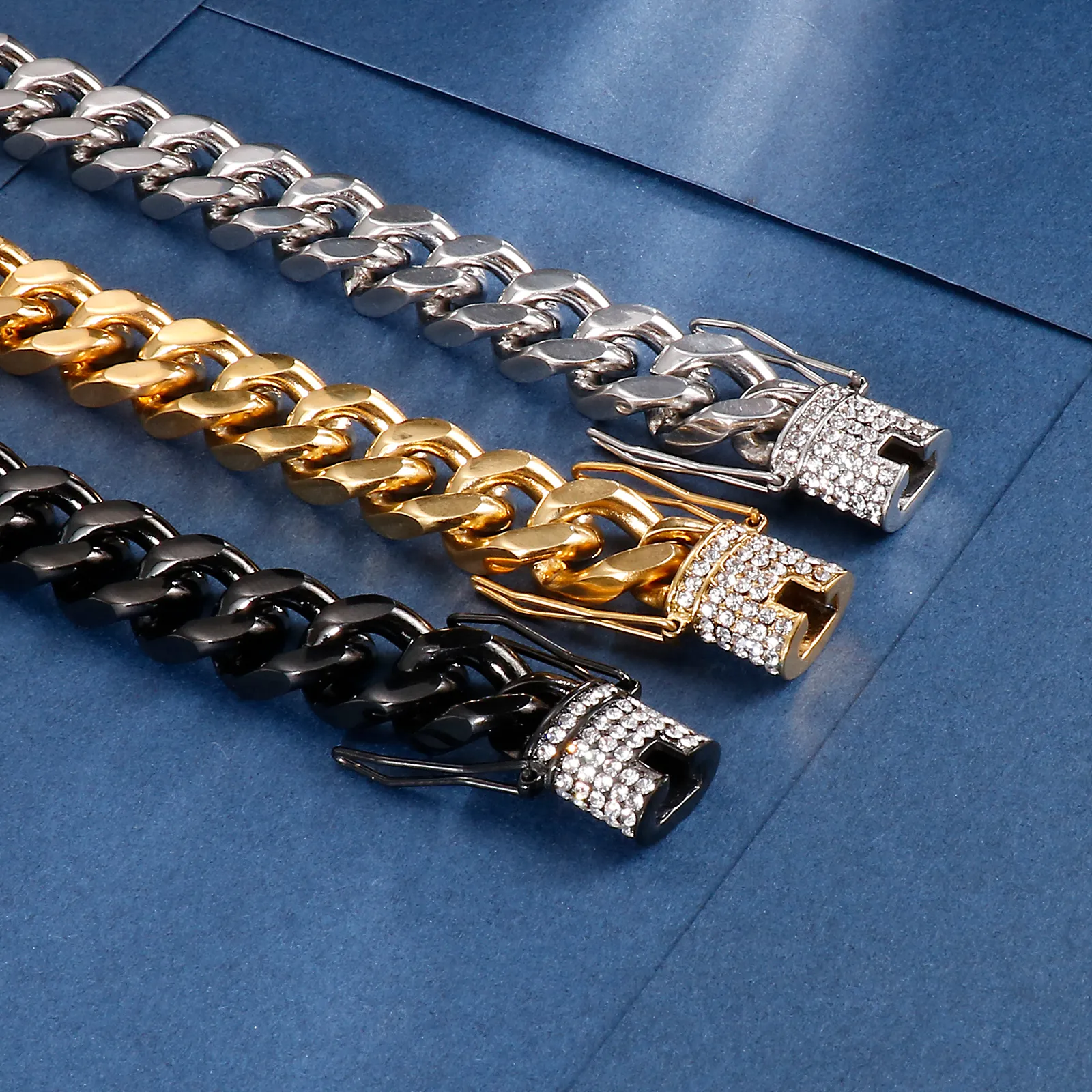 3 색 선택 무거운 12mm 60cm 유럽 및 미국의 패션 간단한 4면 연삭 남성 목걸이 티타늄 강철 크리스탈 드래곤 수염