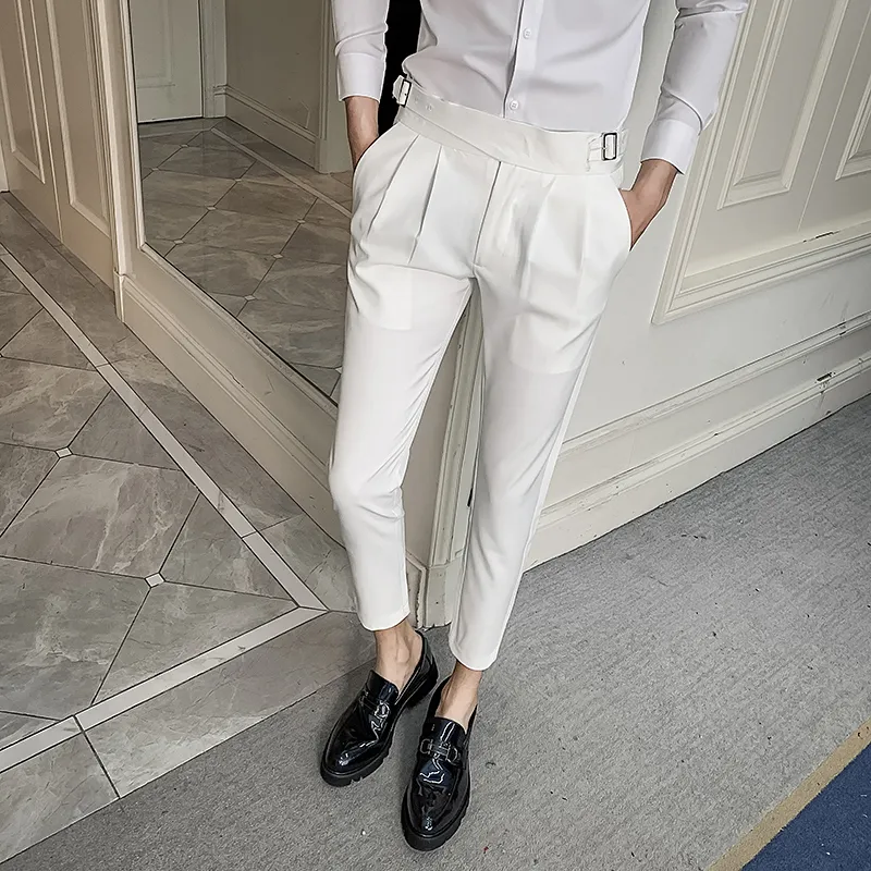 Pantalones De Vestido Plisado De Ajuste Blanco Delgado Para