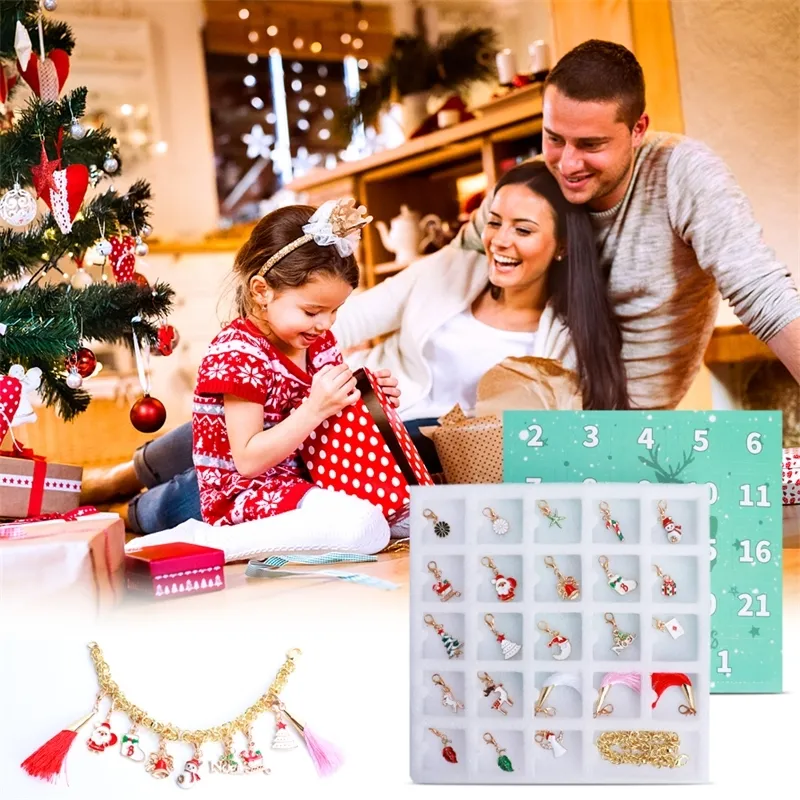 Caja de calendarios de adviento de Navidad con pulsera 24 días Conjunto de encantos para niños (multicolor) Regalos Calendario de cuenta regresiva Decoración navideña 201127