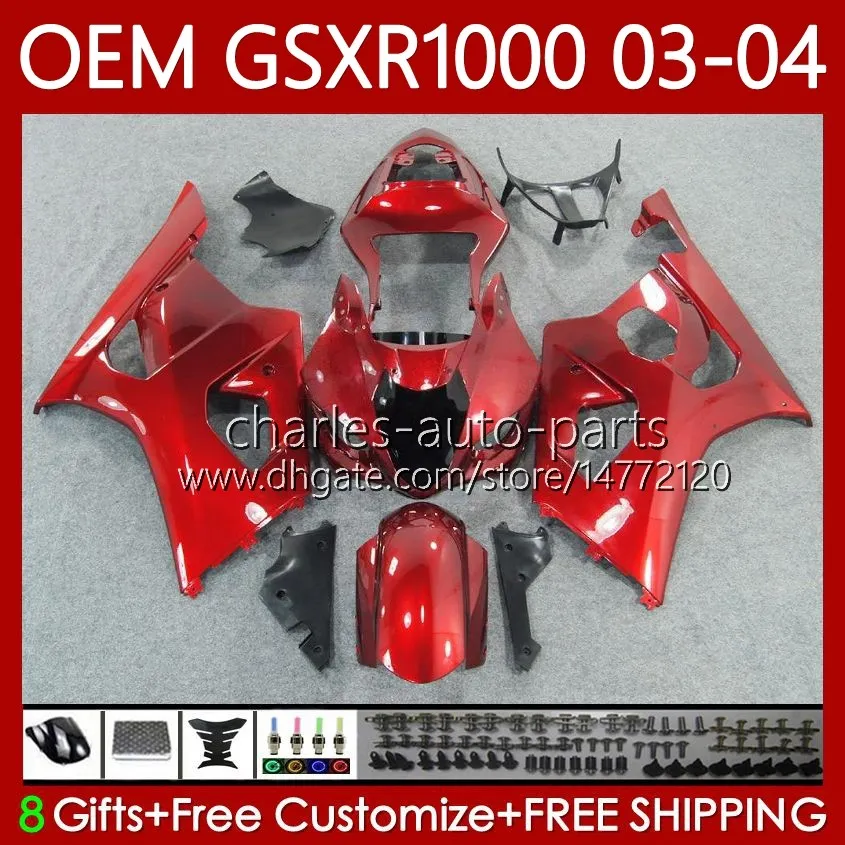 スズキGSX-R1000 GSXR 1000 CC GSXR-1000 K 3 2003-2004 BodyWork 67NO.48 K3 1000CC GSXR1000 03 04 GSX R1000 2003 2004 OEM Fairings Kit All Red Dark