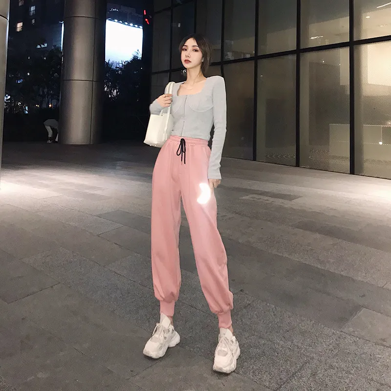 Pantalon Rose Femmes Harajuku Harem Pantalon Cordon Taille Elastique Pantalons De Survetement Reflechissant Lune Motif Esthetique Pantalons Femmes Pantalons T200422 Du 81 57 DHgate