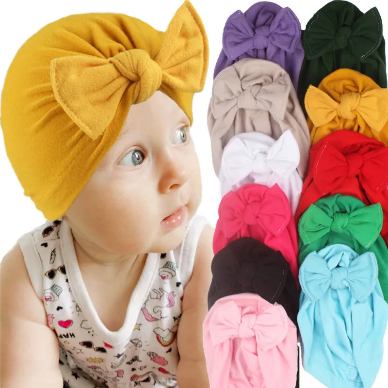 Малыш новорожденных Baby Bowknot Hats Big Bows Head Waph Caps Цветочные головные повязки младенческие шапочки шапочки дети детские породы для волос Наушники Cap G10507
