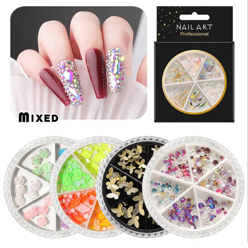 Nail Art Rhinestones Tırnak Folyo Çip Çok Boyutlu Taşlar Metal Tırnak Perçin Stars Stars Salon Için