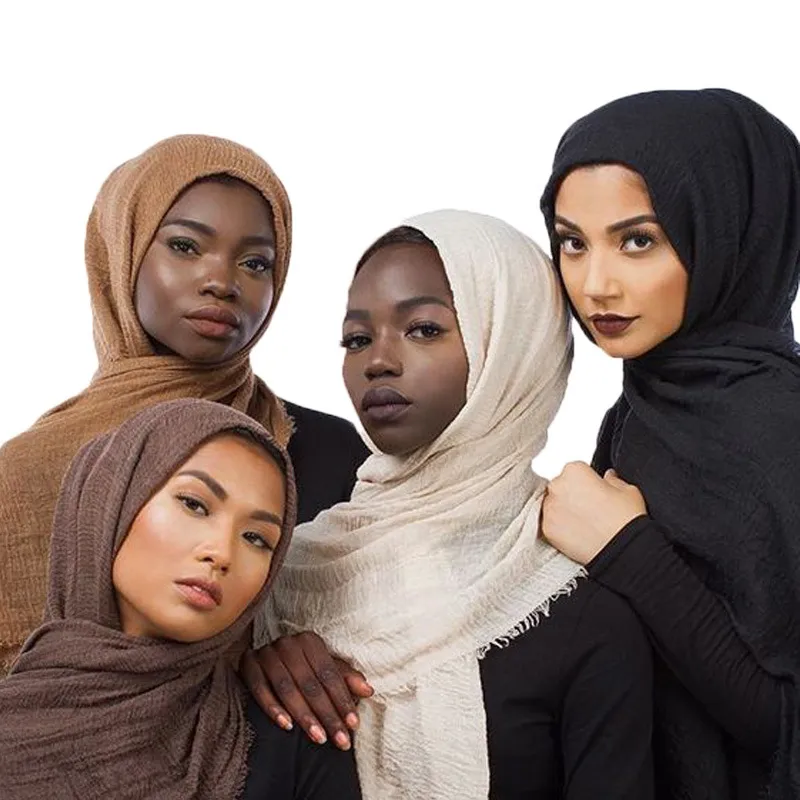 새로운 이슬람 여성 Crinkle Hijab Scarf Soft Solid Cotton Head Scarvesturban Shawls 및 랩 Hijab Femme Musulman Kopftuch