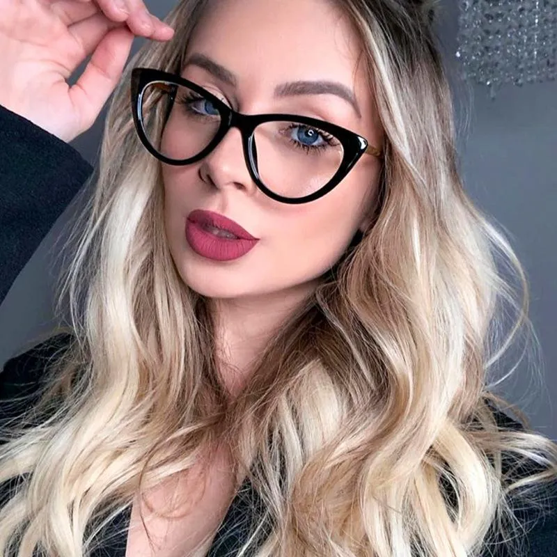 2020 Fashion Oversized Cat Eye Glasglas Metallramar Kvinnor Märke Eyewear Men Rensa Lens Anti-Blue Glasses Ladies Tillbehör