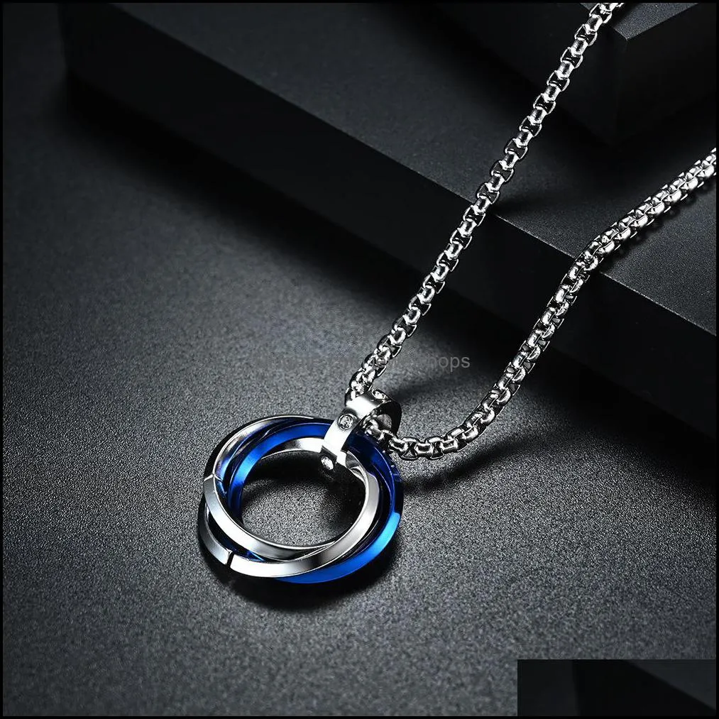 Cool Design Street Hip-hop Style Men Titanium Steel Necklace Black Gold Silver Plated Circle Charm Necklaces