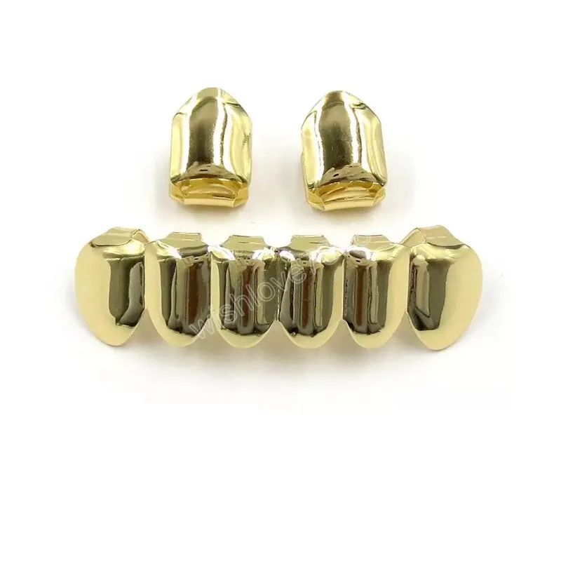 Zahnspange aus 18 Karat echtem Gold, schlicht, Punk, Hiphop, bis zu 2 unten, 6 Zähne, Grillz, Dental-Mund-Fang-Grills, Zahnkappe, Cosplay, Party-Schmuck