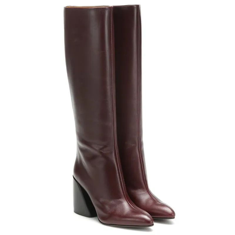 뜨거운 판매 플러스 크기 35-43 새로운 카우보이 웨스턴 부츠 여성 두꺼운 하이힐 지적 발가락 가을 겨울 무릎 높은 부츠 패션 신발