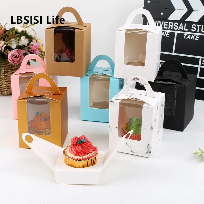 LBSISI Life 50 Stück dickere Cupcake-Boxen mit Fenster, Weihnachtsfeier, Geburtstag, Hochzeit, Geschenk, Süßigkeiten, Kraftpapier, Muffin-Box 201029