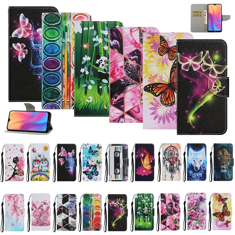 Cartoon Butterfly Panda lion marbre ID Slot Cover Holder Etui portefeuille en cuir pour Samsung A42 S20 FE NOTE 20 A21S S10 S20 PLUS A20S A10S A51