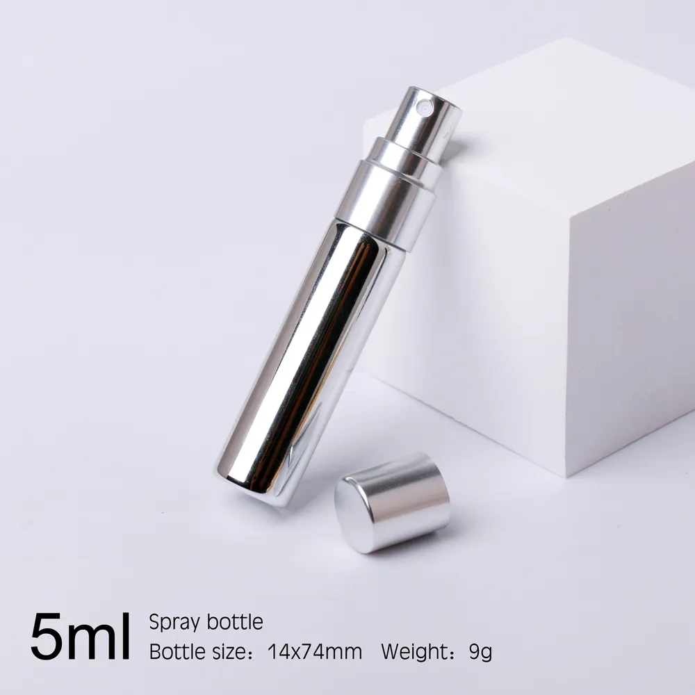 Mini bouteille de parfum en aluminium, 100 pièces/lot, 5ml, vaporisateur, atomiseur