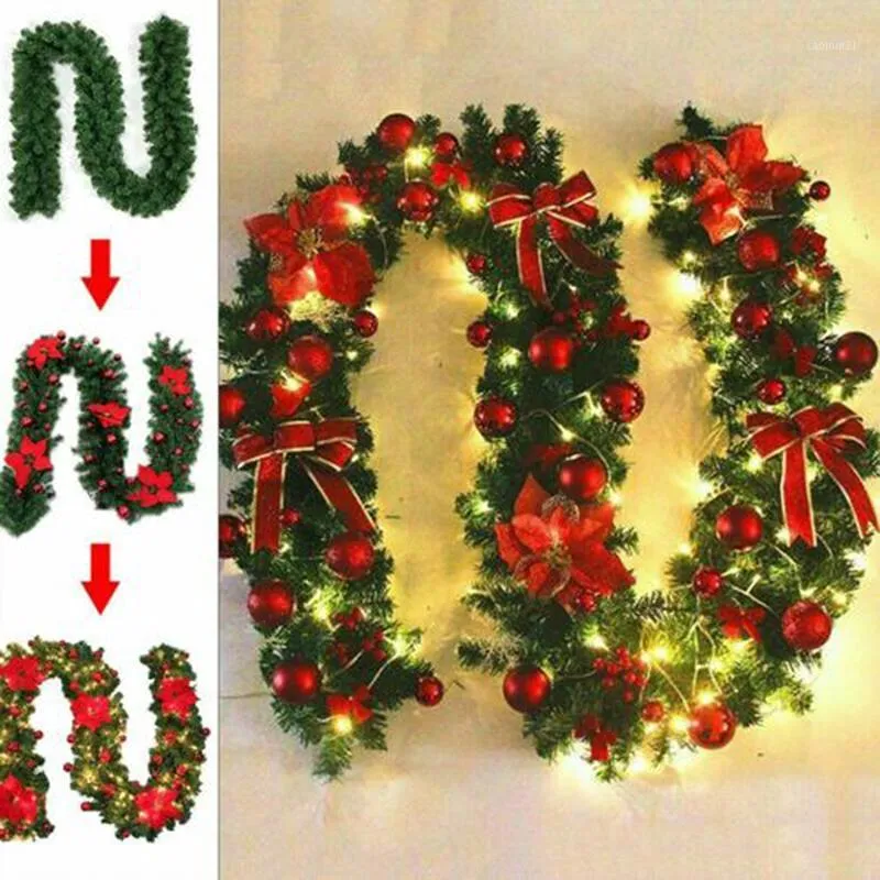 Dekorativa Blommor Kransar Ly 9ft Jul Garland Xmas Imperial Pine Fireplace Wreath Ornaments med / utan LED-lampor1