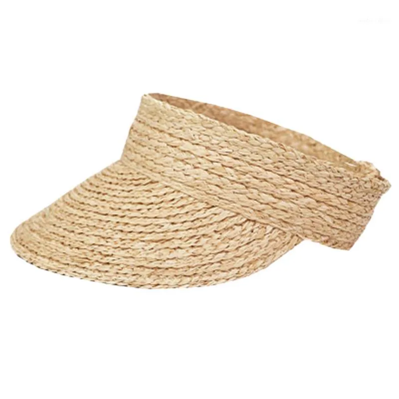 Chapeaux à large bord pour femmes Anti-UV Roll Up Sun Visor Hat Women Straw Raphia Caps1