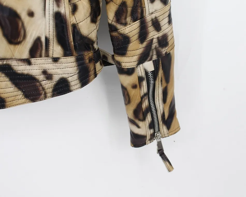 natural sheep leather jacket big fur collar leopard color (9)