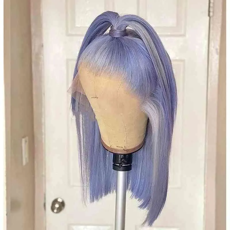 即納可能訳あり ライトブルーの透明なレースフロントウィッグの人間の髪のウィッグペルーの短いボブストレートremy180密度 刺しゅう可有料 Jewelry Hair Jewelry Com