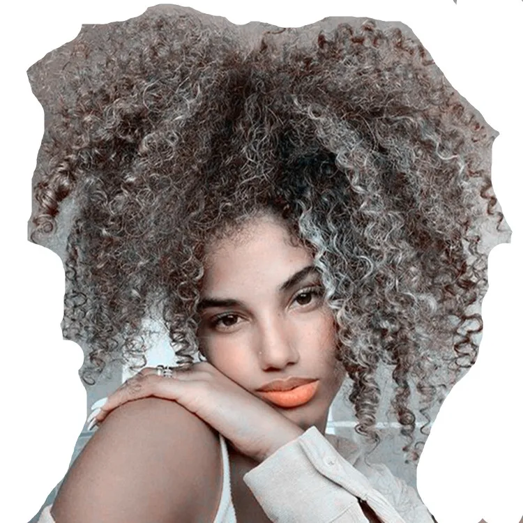 Black Women gray hair extension silver grey afro puff kinky curly drawstring human hair ponytails clip in 100% real hair 100g 120g free