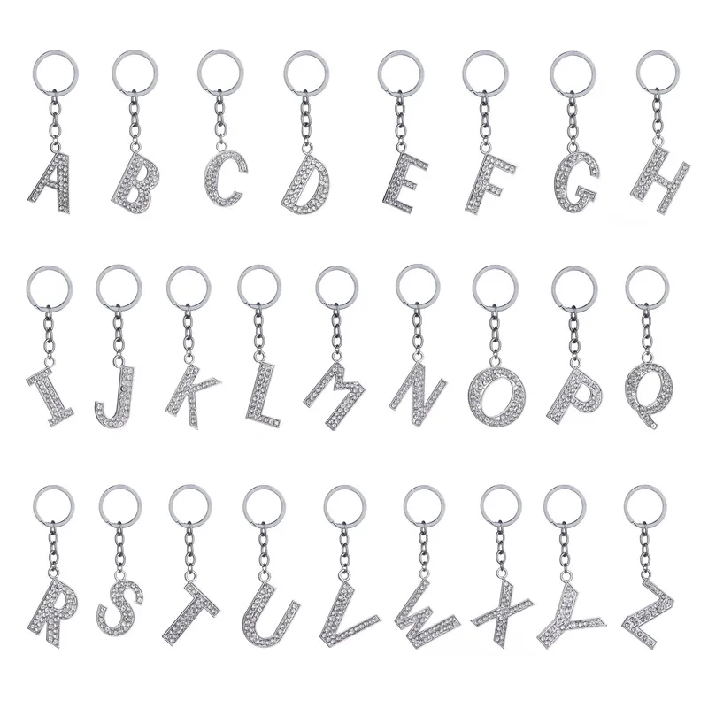 Designer A Z Crystal English Letters Initial Keychain Key Rings Holders Bag Pendant charm Fashion Jewelry Gift for Men Women