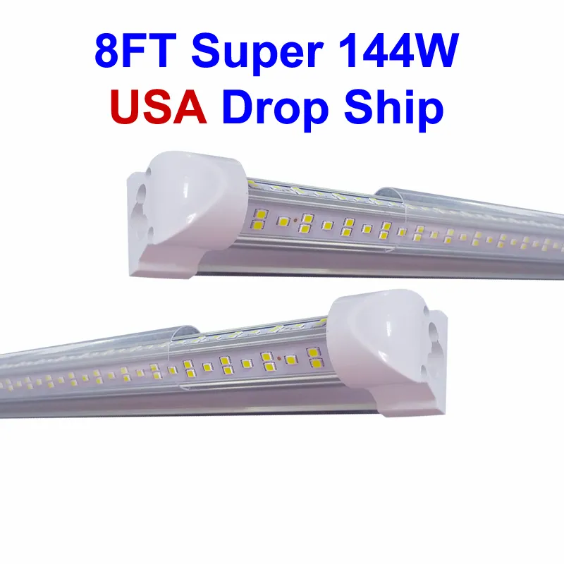 V-formad LED-butiksrör Ljus T8 Integrerad Varm Vit Vit Vit Färg 8FT Kylare Dörr LED Tube Lighting Double Sides SMD2835 8 Foot Leds Butiker Ljus