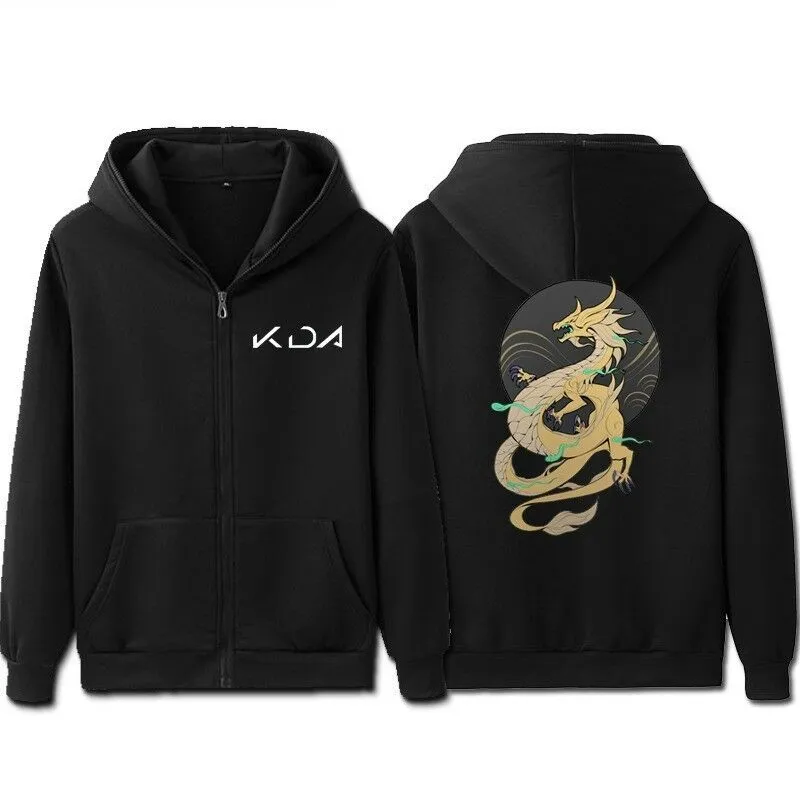 Lol kda k / da akali cosplay preto moletom macho hoody hood hop hop outono inverno zíper hoodie masculino casual casual asia tamanho c1116