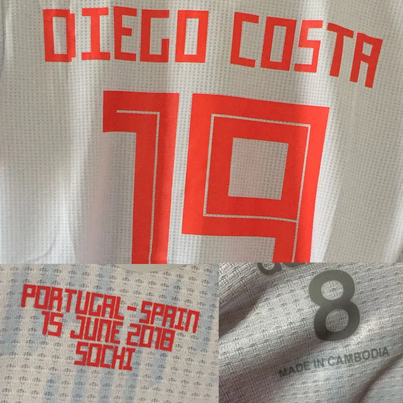 2018 Match Worwes Player Problem med Diego Costa Iniesta Ramos Match Detaljer Cusomize Any Name Number Soccer Nameset Patch