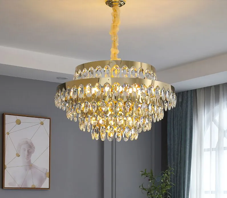 Modern Luxury Chandelier Lighting LED Crystal Chandeliers Living Room Decorative Home Light Lobby Dining Room Round Hang Lamp