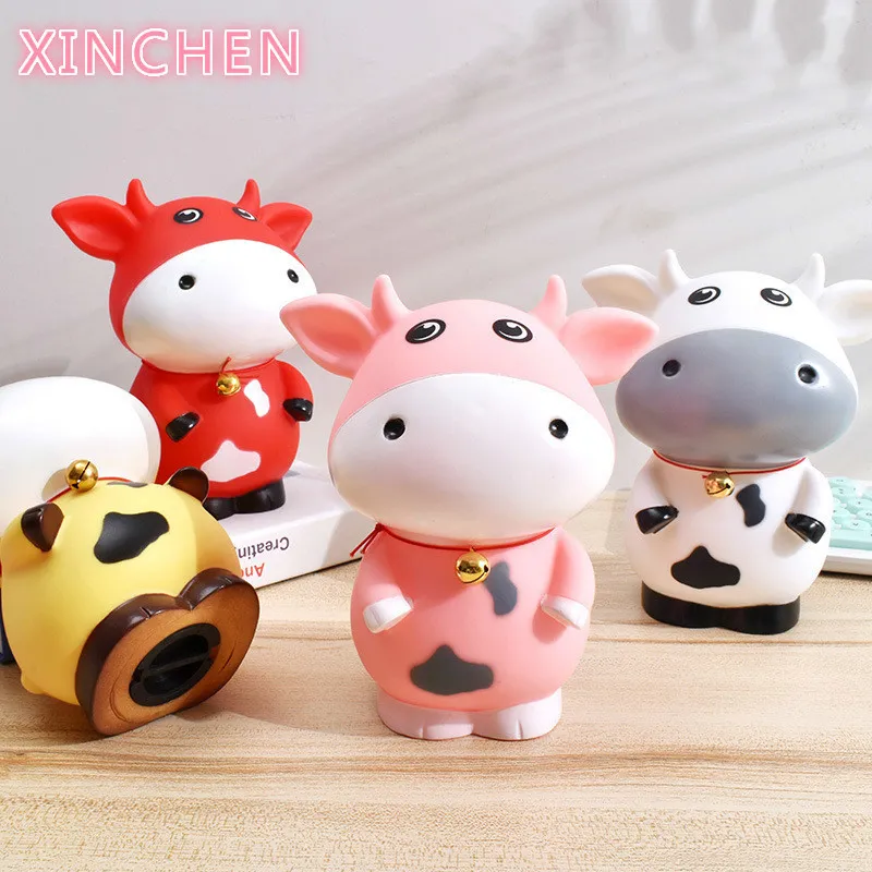 Large Resin Piggy Bank For Paper Money Zodiac Animal Cow Money Box Safe For kids Creative Children Gifts coins Box Home Decor 201125