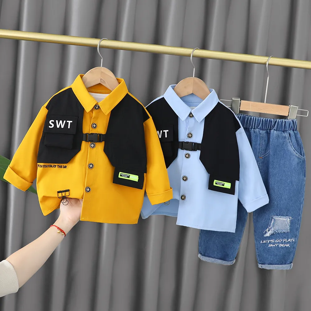 2〜4歳の子供の服セット韓国の春のカジュアルシャツ長袖スーツベビージーンズ2セット