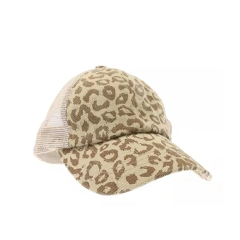 Leopard Ponytail Hat Criss Cross Washed Distressed Messy Buns Ponycaps Baseball Cap Trucker Mesh Hats ZZA3506