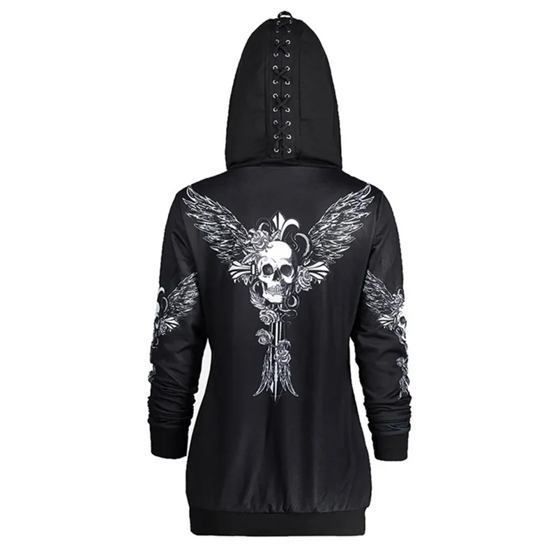 Sudadera Con Capucha De Calavera Gótica Para Mujeres: Negro