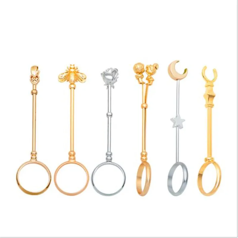 Adjustable Elegant Rose Bee Couple Rings, Metal Cigarette Holder