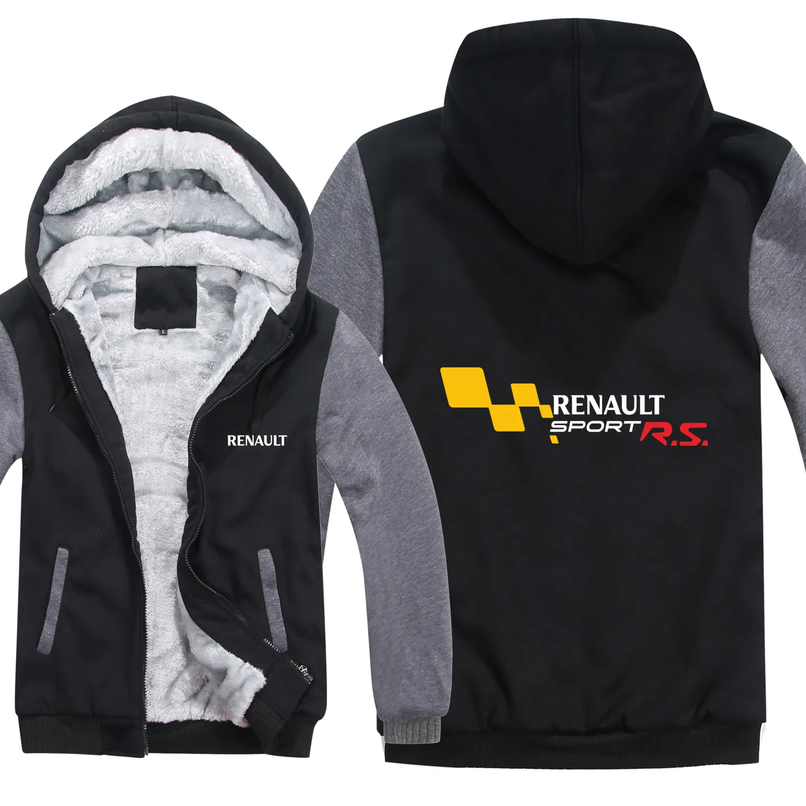 Sweats capuche d hiver Mens Zipper manteau en molleton paississant Renault Sport RS Sweatshirt Pullover