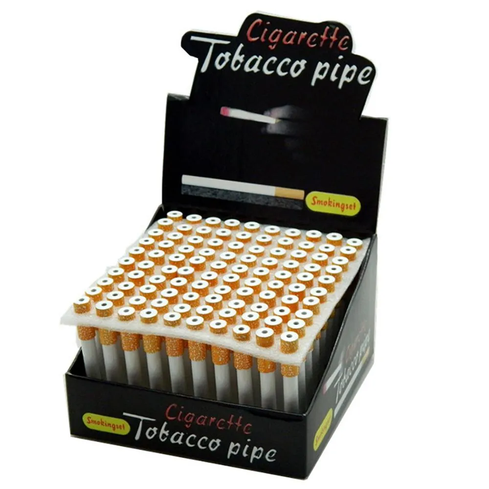 100 stks / partij 78mm sigarettenvorm rokende buizen Mini Hand Tabakspijpen Snuff Tube Aluminium Keramische Bat Accessoires FY2343
