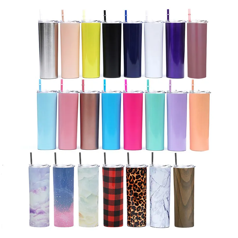 20oz Skinny Muggar Tumbler Rostfritt Stål Straw Cup Vakuum Rakkoppar Öl Kaffe Vattenflaska HH9-3735